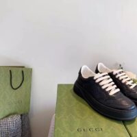 Gucci Unisex Ace GG Embossed Sneaker Black GG Embossed Leather Rubber Sole (5)