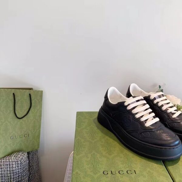 Gucci Unisex Ace GG Embossed Sneaker Black GG Embossed Leather Rubber Sole (3)