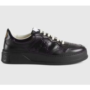 Gucci Unisex Ace GG Embossed Sneaker Black GG Embossed Leather Rubber Sole