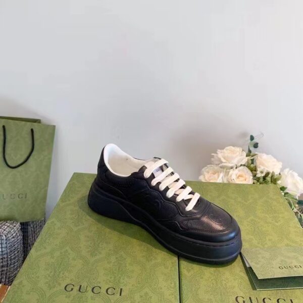 Gucci Unisex Ace GG Embossed Sneaker Black GG Embossed Leather Rubber Sole (9)