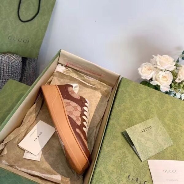 Gucci Unisex Ace Sneaker Beige Ebony Orignal GG Canvas Lace-Up Rubber Flat (10)