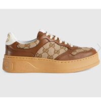 Gucci Unisex Ace Sneaker Beige Ebony Orignal GG Canvas Lace-Up Rubber Flat (11)