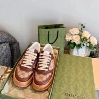 Gucci Unisex Ace Sneaker Beige Ebony Orignal GG Canvas Lace-Up Rubber Flat (11)