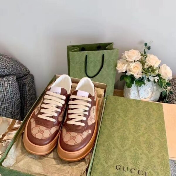 Gucci Unisex Ace Sneaker Beige Ebony Orignal GG Canvas Lace-Up Rubber Flat (3)