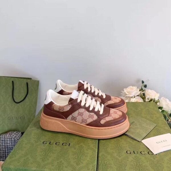 Gucci Unisex Ace Sneaker Beige Ebony Orignal GG Canvas Lace-Up Rubber Flat (4)