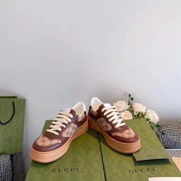 Gucci Unisex Ace Sneaker Beige Ebony Orignal GG Canvas Lace-Up Rubber Flat (5)