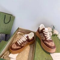 Gucci Unisex Ace Sneaker Beige Ebony Orignal GG Canvas Lace-Up Rubber Flat (11)