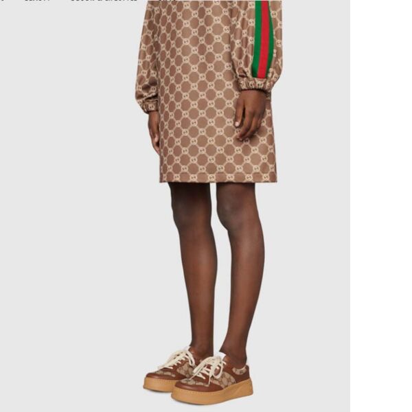 Gucci Unisex Ace Sneaker Beige Ebony Orignal GG Canvas Lace-Up Rubber Flat (7)