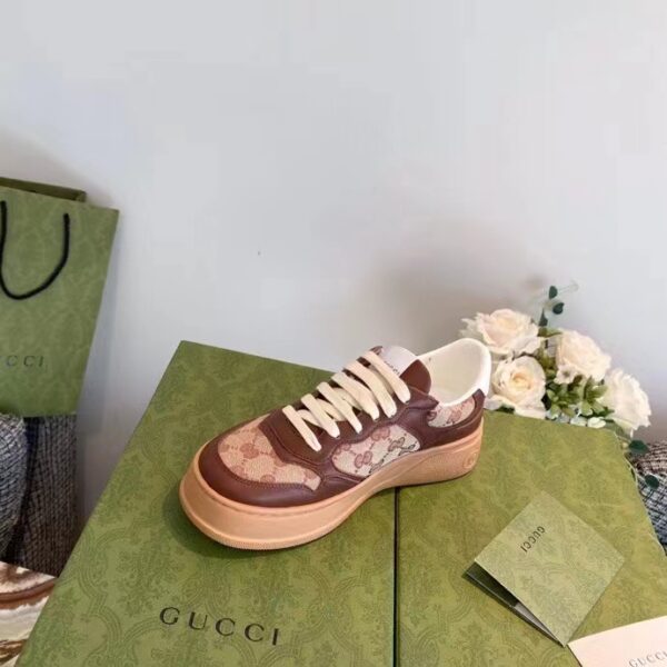 Gucci Unisex Ace Sneaker Beige Ebony Orignal GG Canvas Lace-Up Rubber Flat (8)