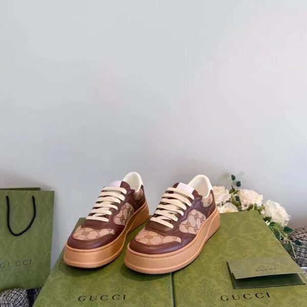 Gucci Unisex Ace Sneaker Beige Ebony Orignal GG Canvas Lace-Up Rubber Flat (9)