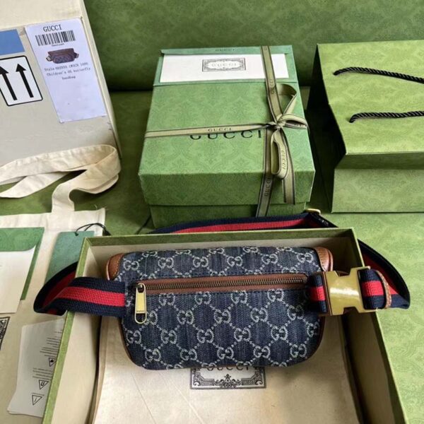 Gucci Unisex Belt bag Interlocking G Blue Ivory GG Denim Jacquard (8)