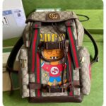 Gucci Unisex Cat Print Skateboard Backpack Beige Ebony GG Supreme Canvas - Bild 2