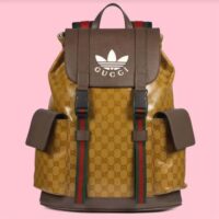 Gucci Unisex GG Adidas x Gucci Backpack Beige Brown GG Crystal Canvas Trefoil Print