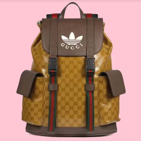 Gucci Unisex GG Adidas x Gucci Backpack Beige Brown GG Crystal Canvas Trefoil Print (3)