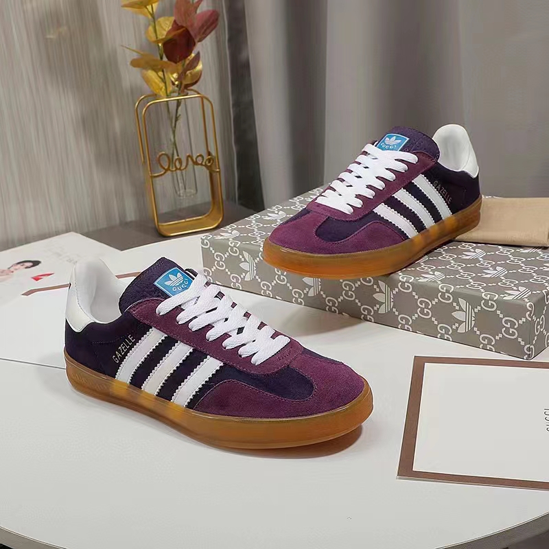 Gucci Unisex GG Adidas x Gucci Gazelle Sneaker Burgundy Velvet Suede Duchesse Demetra