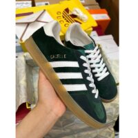 Gucci Unisex GG Adidas x Gucci Gazelle Sneaker Green Suede White Demetra Trefoil (4)