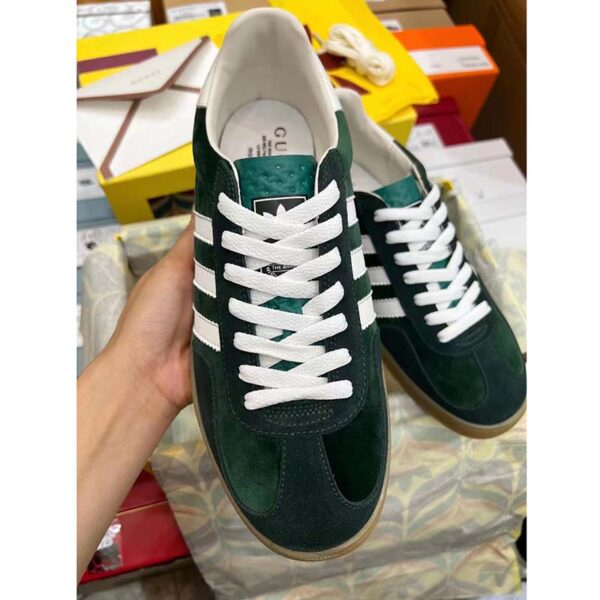 Gucci Unisex GG Adidas x Gucci Gazelle Sneaker Green Suede White Demetra Trefoil (9)