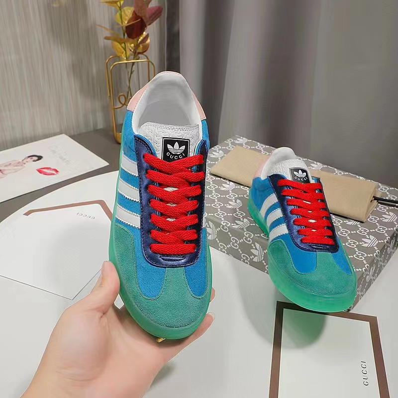 Gucci Unisex GG Adidas x Gucci Gazelle Sneaker Light Blue Silk Duchesse Demetra