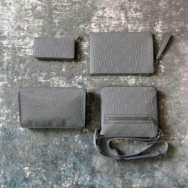 Gucci Unisex GG Embossed Medium Messenger Bag Grey Leather (1)