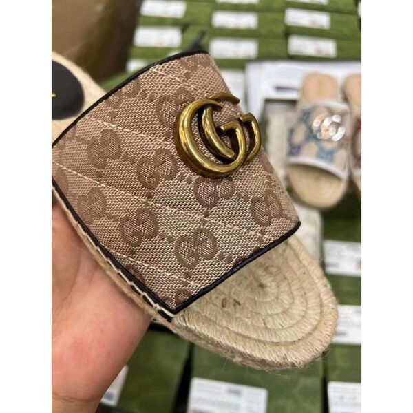Gucci Unisex GG Matelassé Canvas Espadrille Sandal Beige Ebony 2 Cm Heel (3)