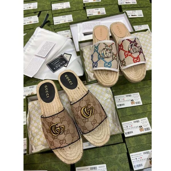 Gucci Unisex GG Matelassé Canvas Espadrille Sandal Beige Ebony 2 Cm Heel (8)