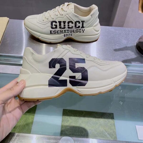 Gucci Unisex GG Rhyton Sneaker ’25’ Ivory Demetra Rubber Sole 5 Cm Heel (1)