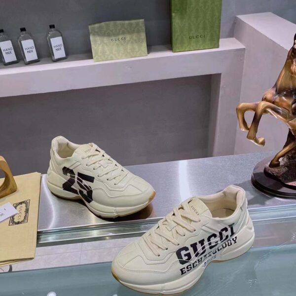 Gucci Unisex GG Rhyton Sneaker ’25’ Ivory Demetra Rubber Sole 5 Cm Heel (5)