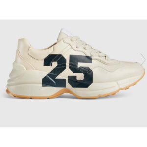 Gucci Unisex GG Rhyton Sneaker '25' Ivory Demetra Rubber Sole 5 Cm Heel