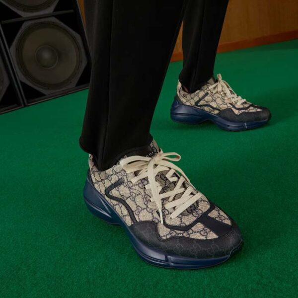 Gucci Unisex GG Rhyton Sneaker Beige Blue GG Supreme Canvas 5 Cm Heel (10)