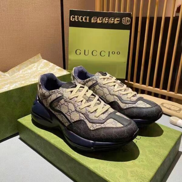 Gucci Unisex GG Rhyton Sneaker Beige Blue GG Supreme Canvas 5 Cm Heel (2)