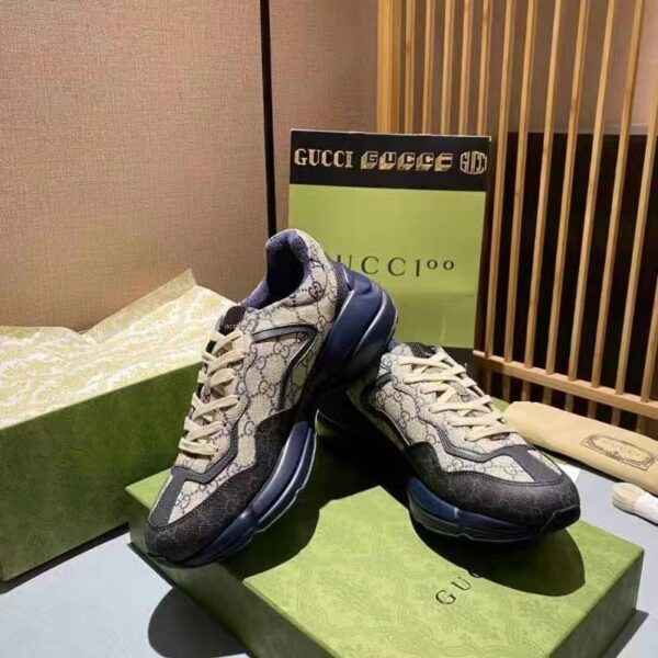 Gucci Unisex GG Rhyton Sneaker Beige Blue GG Supreme Canvas 5 Cm Heel (4)