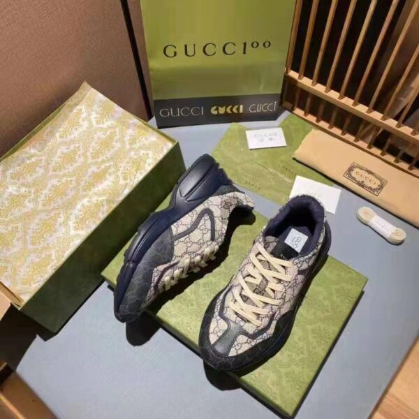 Gucci Unisex GG Rhyton Sneaker Beige Blue GG Supreme Canvas 5 Cm Heel (5)