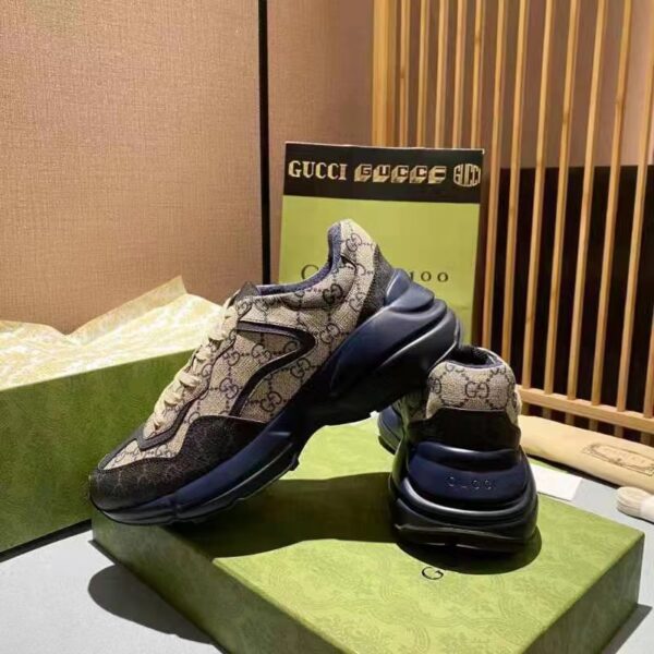 Gucci Unisex GG Rhyton Sneaker Beige Blue GG Supreme Canvas 5 Cm Heel (6)