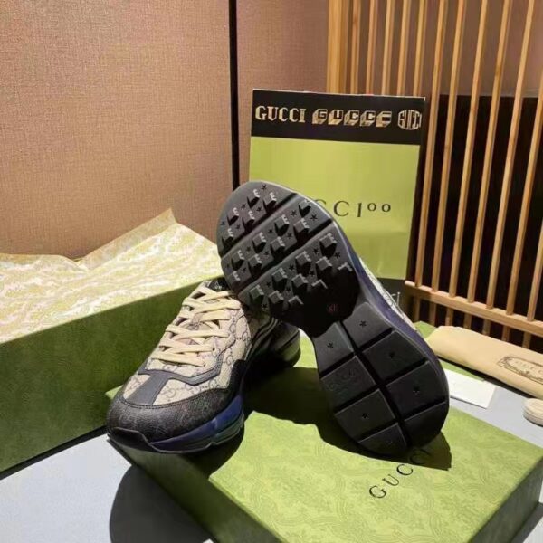 Gucci Unisex GG Rhyton Sneaker Beige Blue GG Supreme Canvas 5 Cm Heel (9)