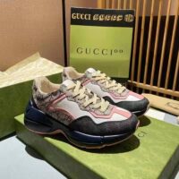 Gucci Unisex GG Rhyton Sneaker Beige Blue GG Supreme Canvas Low Heel (3)