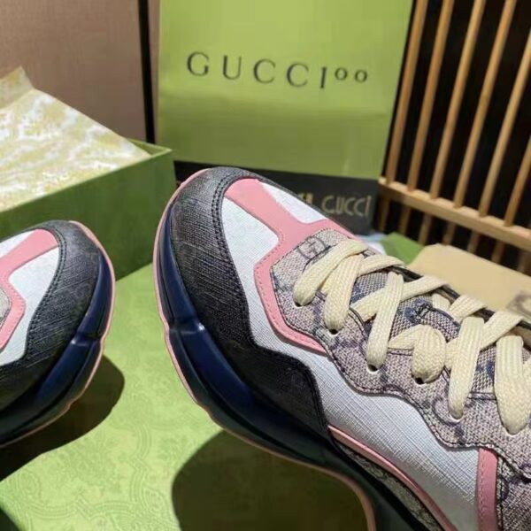 Gucci Unisex GG Rhyton Sneaker Beige Blue GG Supreme Canvas Low Heel (6)