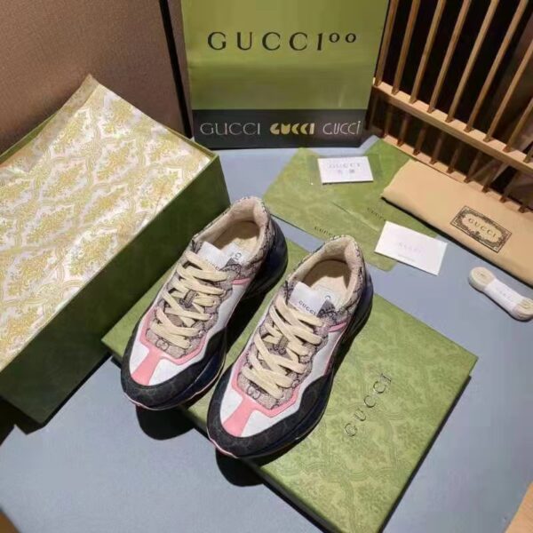 Gucci Unisex GG Rhyton Sneaker Beige Blue GG Supreme Canvas Low Heel (8)