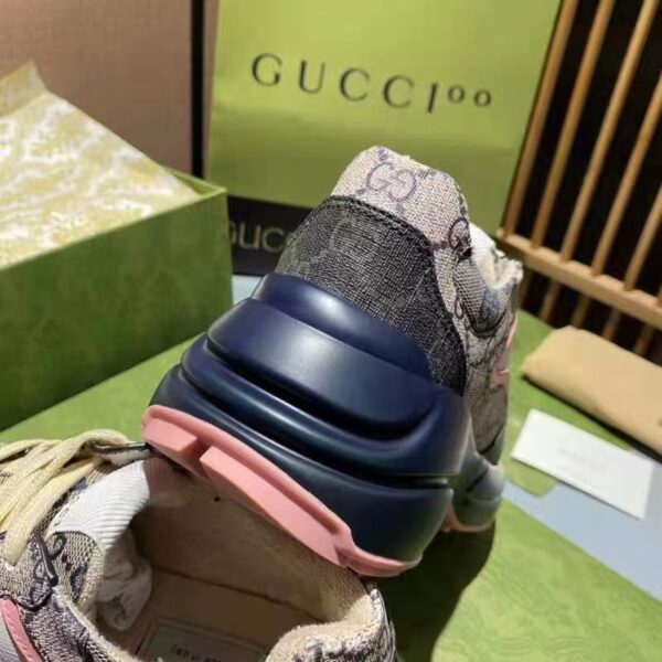Gucci Unisex GG Rhyton Sneaker Beige Blue GG Supreme Canvas Low Heel (9)