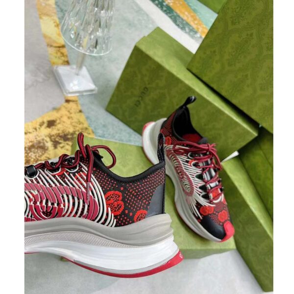 Gucci Unisex GG Run Sneaker Black Red Technical Knit Fabric Rubber Interlocking G (4)