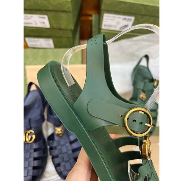 Gucci Unisex GG Sandal Double G Transparent Emerald Green Rubber Flat (10)
