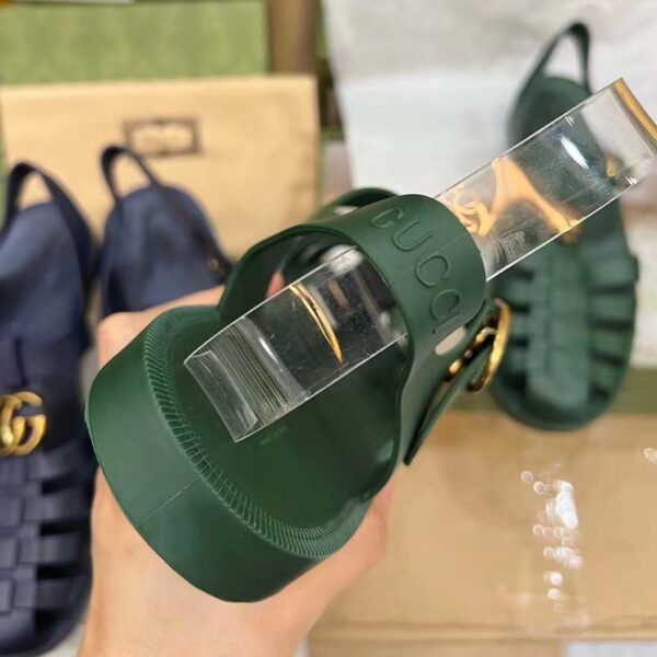 Gucci Unisex GG Sandal Double G Transparent Emerald Green Rubber Flat (2)