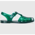 Gucci Unisex GG Sandal Double G Transparent Emerald Green Rubber Flat