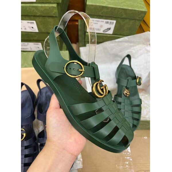 Gucci Unisex GG Sandal Double G Transparent Emerald Green Rubber Flat (7)