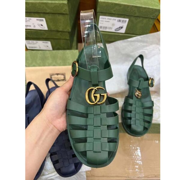 Gucci Unisex GG Sandal Double G Transparent Emerald Green Rubber Flat (9)