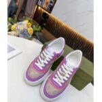 Gucci Unisex GG Sneaker Pink Purple Beige Supreme Canvas Grey Perforated Leather - Image 5