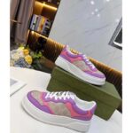 Gucci Unisex GG Sneaker Pink Purple Beige Supreme Canvas Grey Perforated Leather - Image 3