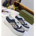 Gucci Unisex GG Sneaker White Beige Blue Supreme Canvas Grey Perforated Leather – Image 2