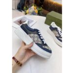 Gucci Unisex GG Sneaker White Beige Blue Supreme Canvas Grey Perforated Leather – Image 6