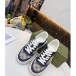Gucci Unisex GG Sneaker White Beige Blue Supreme Canvas Grey Perforated Leather – Image 4