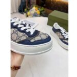 Gucci Unisex GG Sneaker White Beige Blue Supreme Canvas Grey Perforated Leather – Image 9